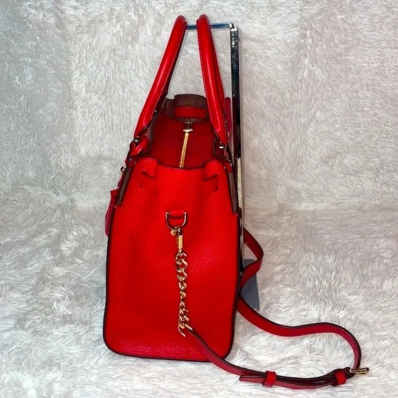 Michael Kors MK Nouveau Hamilton Leather Satchel Crossbody Bag Purse in Red - Picture 7 of 17
